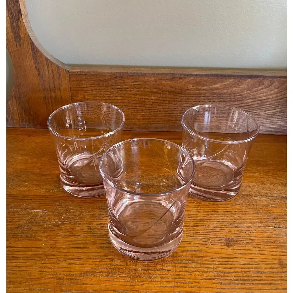 Vintage Libbey Concert Pink Swirl Set of 3 Rocks / Lowball Glasses 3.5